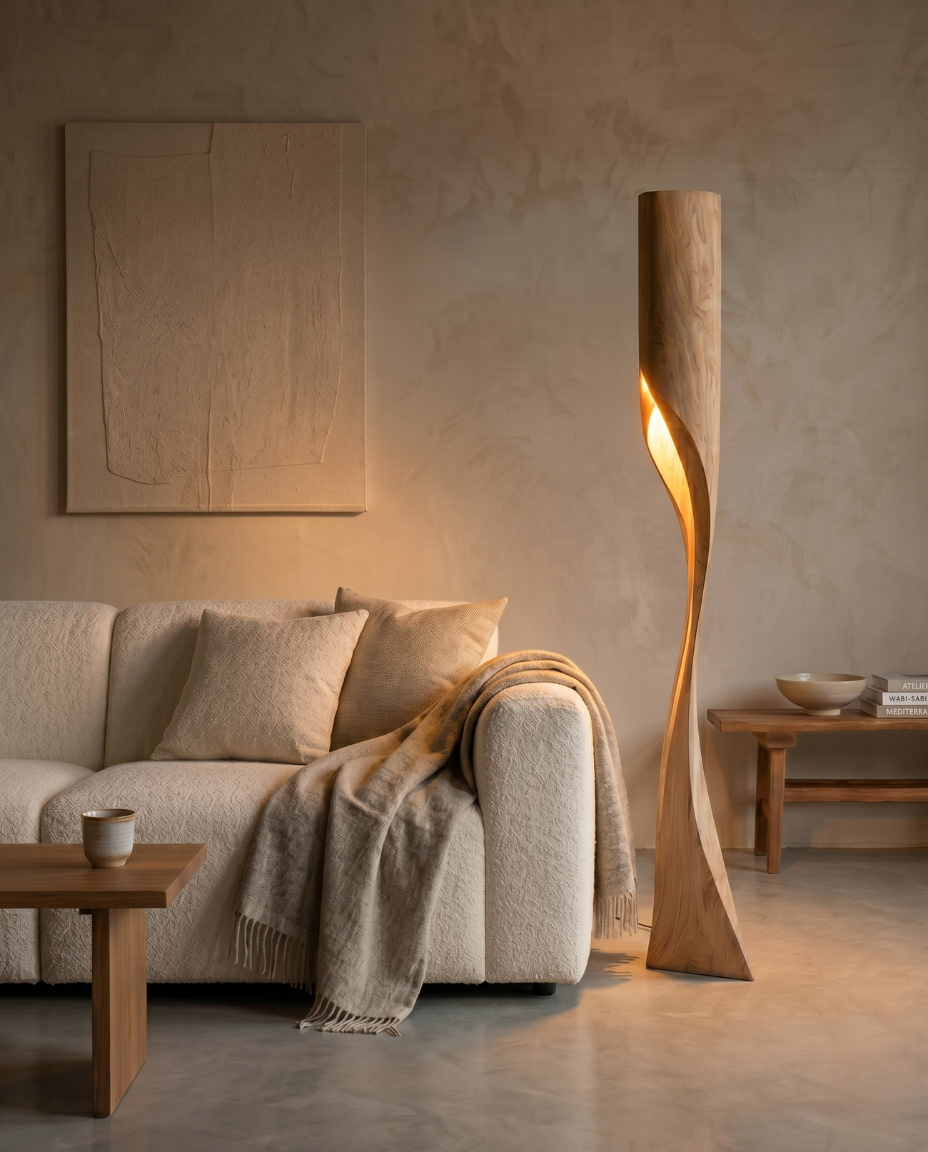 Lampadaire Design en Bois