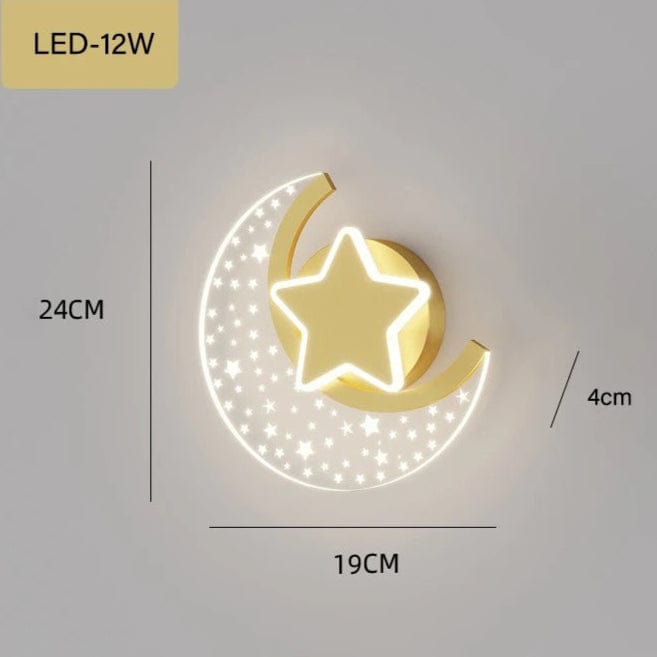 Applique Murale Enfant Lune Étoilée Doré / Lumière froide