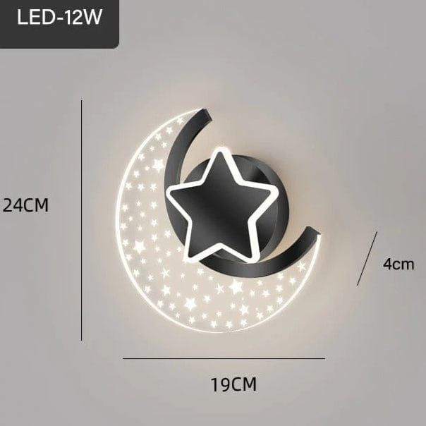 Applique Murale Enfant Lune Étoilée Noir / Lumière froide