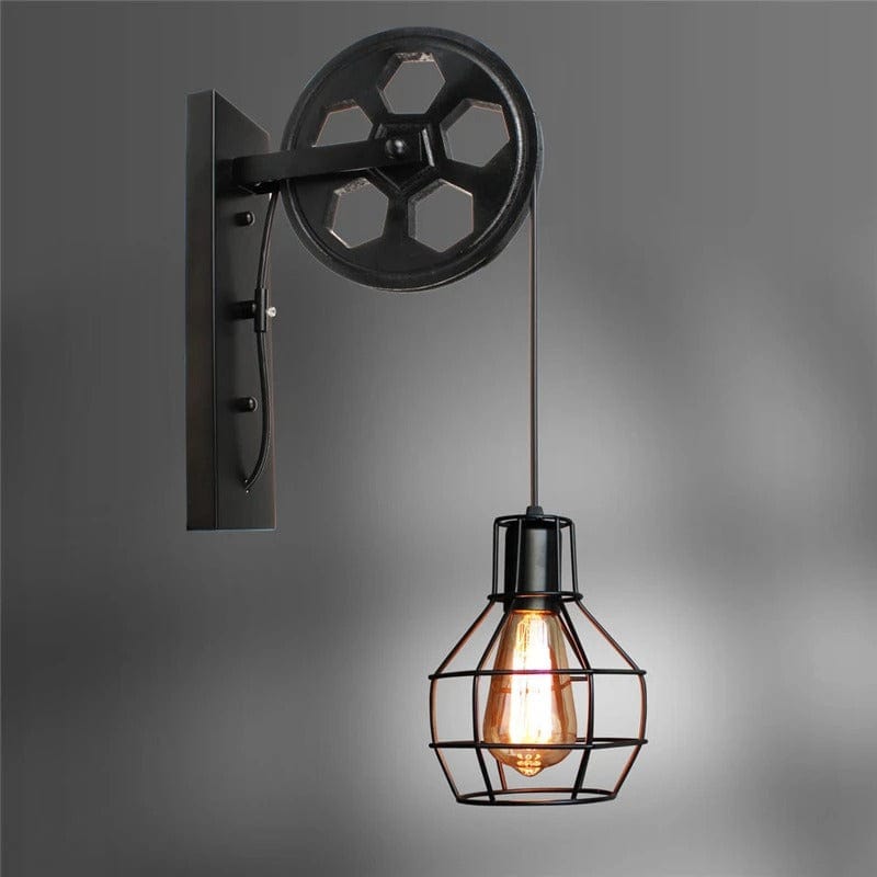 Applique Murale Industrielle Poulie Noir