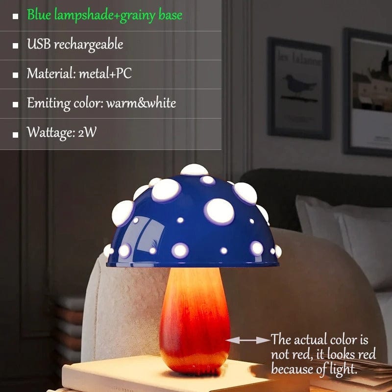 Champignon Lampe Bois et bleu