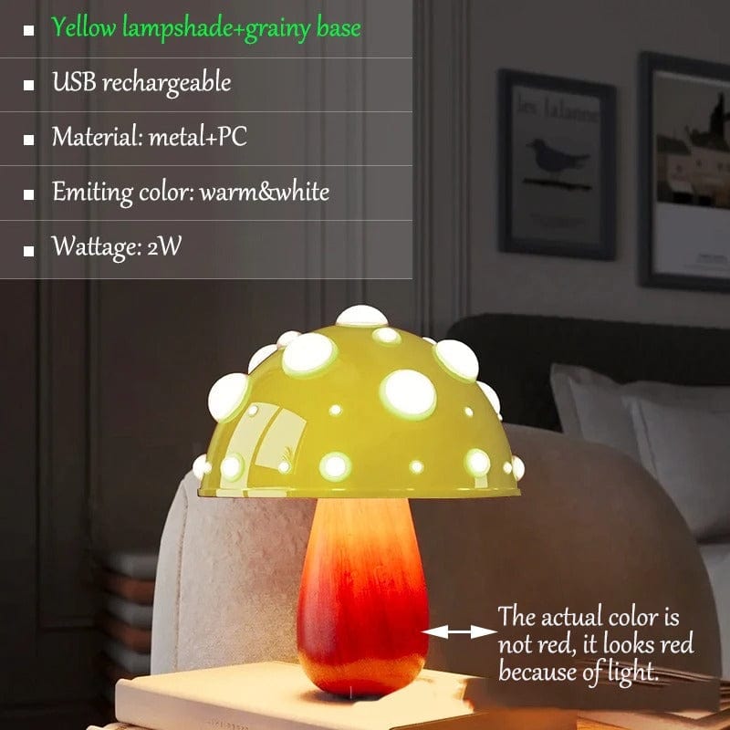 Champignon Lampe Bois et jaune