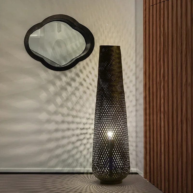 Lampadaire Bambou Noir / Blanc chaud (2700K)