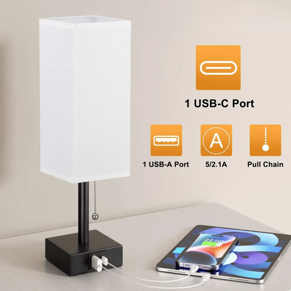 Lampe de Chevet avec Port Usb Blanc