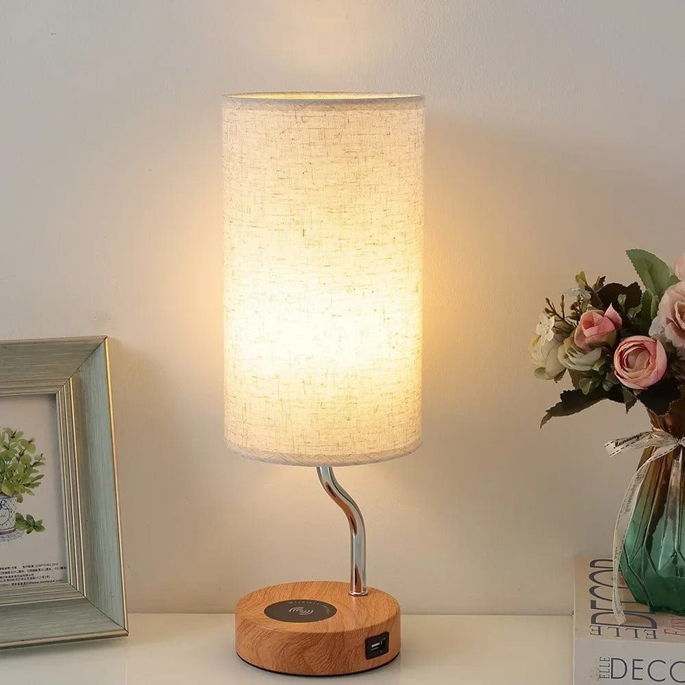 Lampe de Chevet Contemporaine Usb Blanc et bois