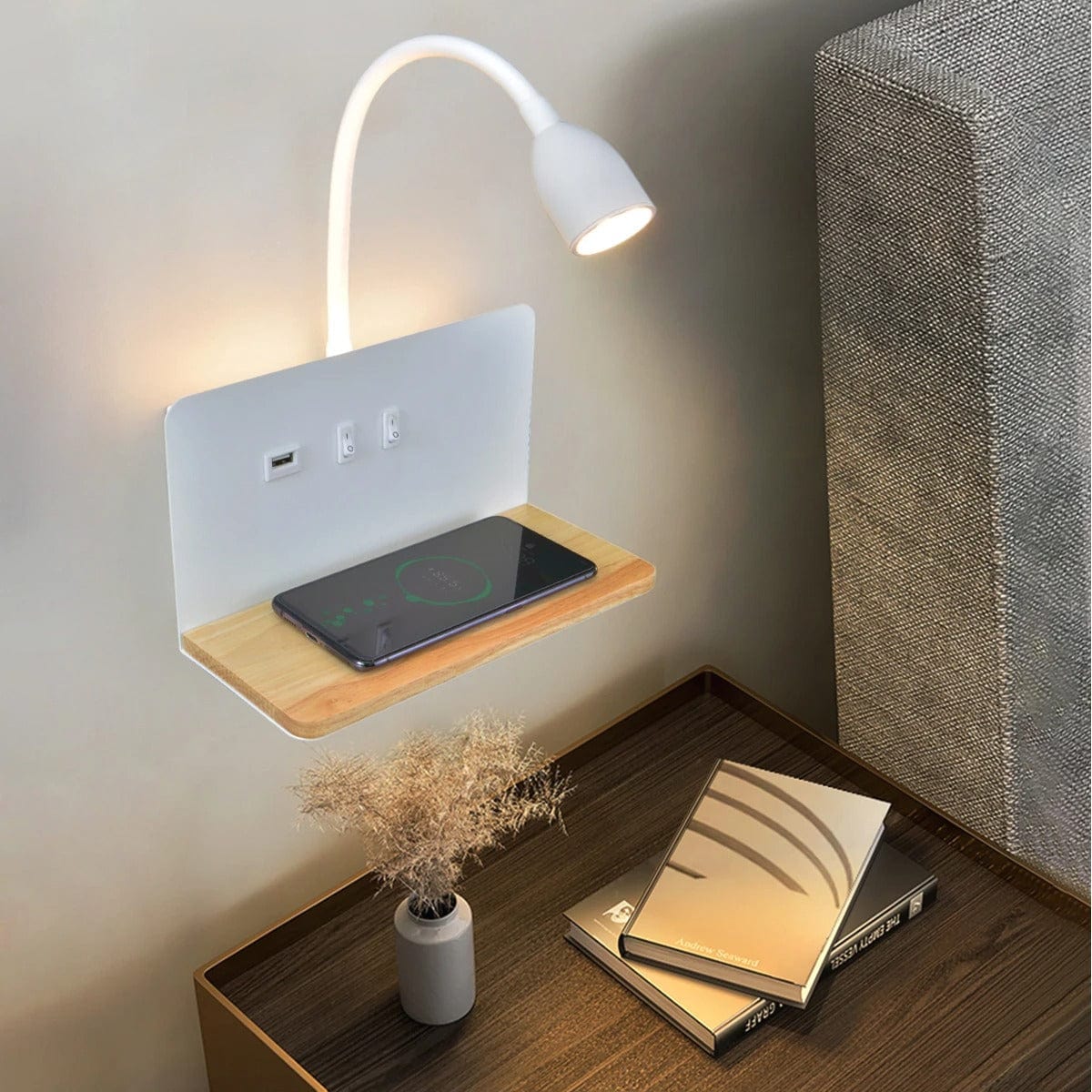 Lampe de Chevet Étagère Liseuse Blanc