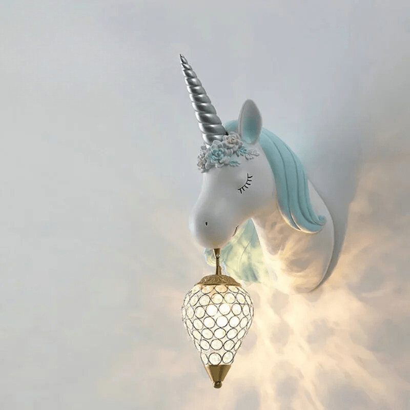 Lampe de Chevet Licorne Crystal Goutte / Bleu / Moyenne (40x20cm)