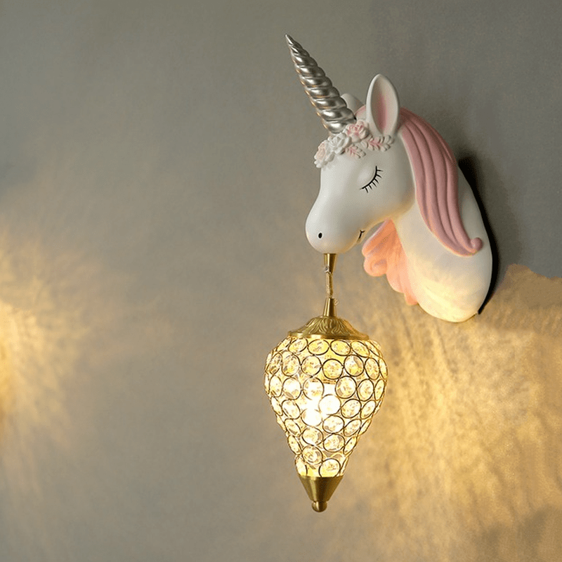 Lampe de Chevet Licorne Crystal Goutte / Rose / Moyenne (40x20cm)