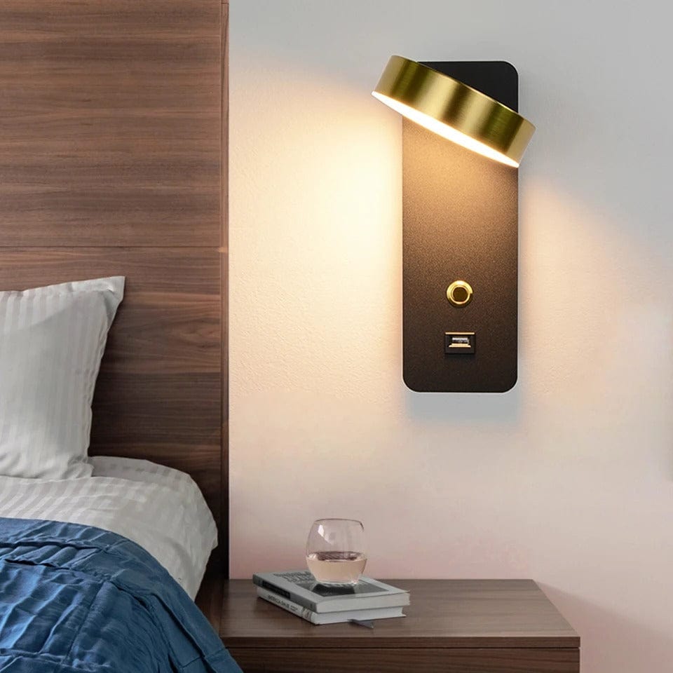 Lampe de Chevet Liseuse Design Noir et or / Blanc chaud