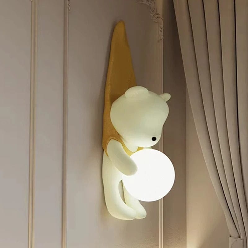 Lampe de Chevet Murale Design Ourson Moutarde / Lumière froide