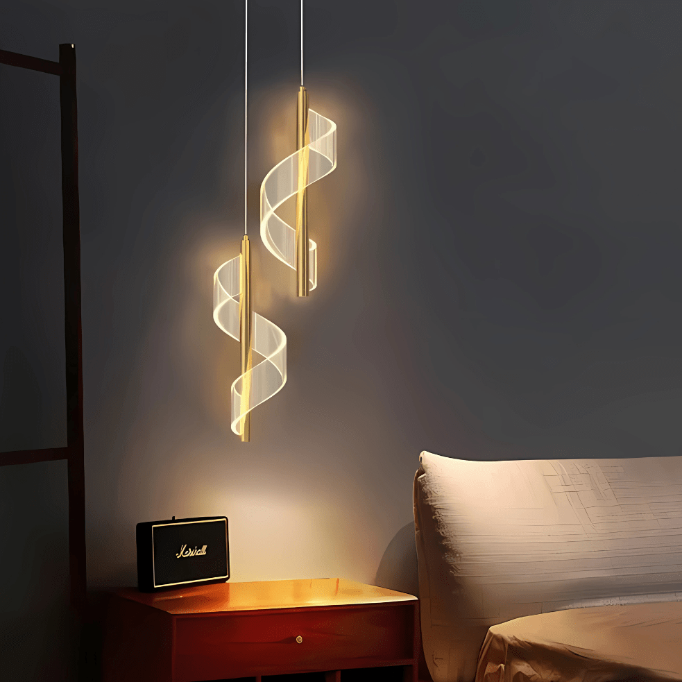 Lampe de Chevet Suspendu Doré / Double / Lumière chaude