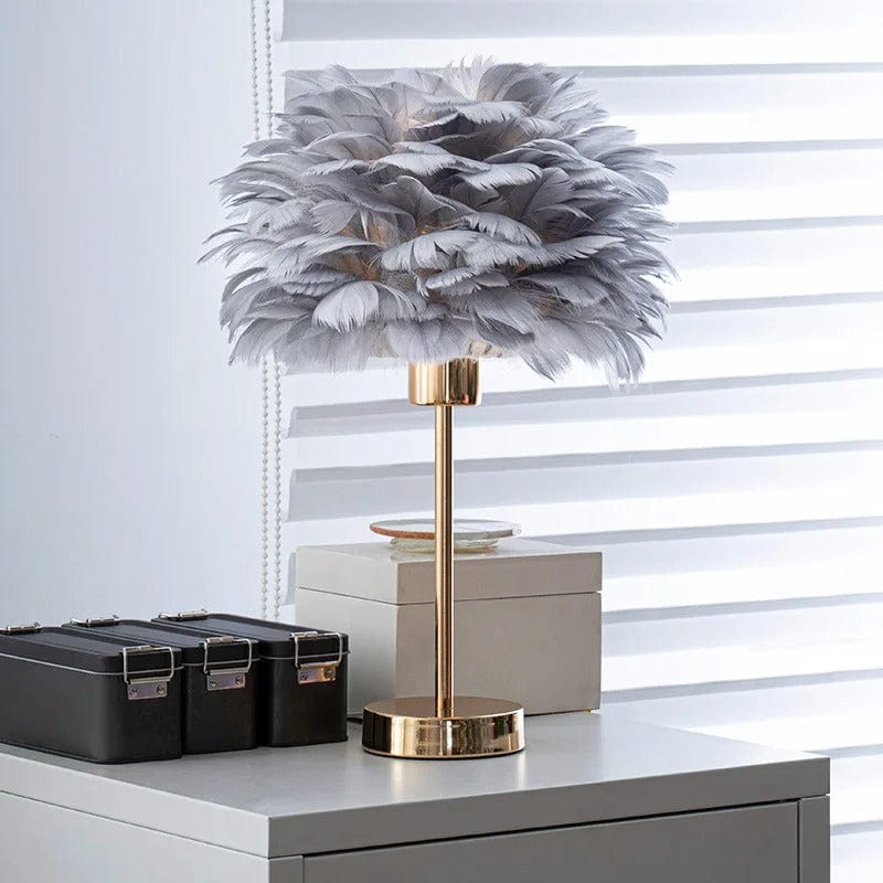 Lampe en Plume Blanche Gris