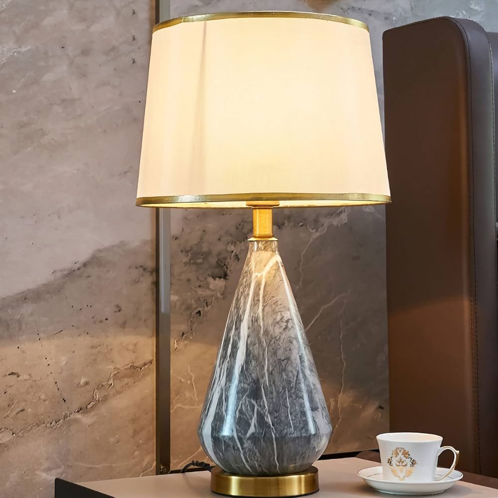 Lampe Pied Marbre Vintage Blanc / 53x25cm