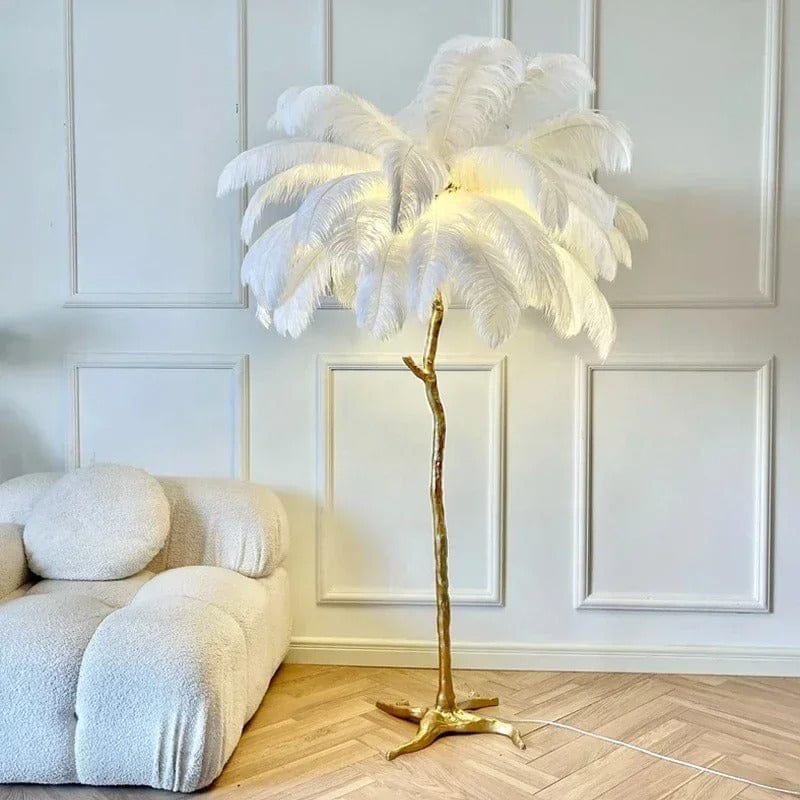 Lampe Plume d'Autruche Blanc / 60x25cm - 25 plumes