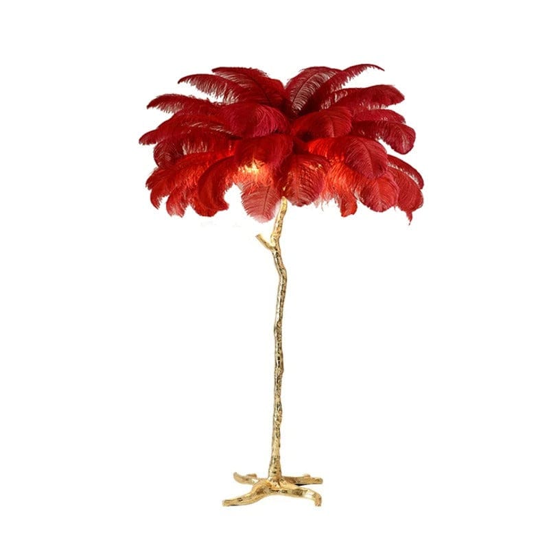 Lampe Plume d'Autruche Rouge / 60x25cm - 25 plumes